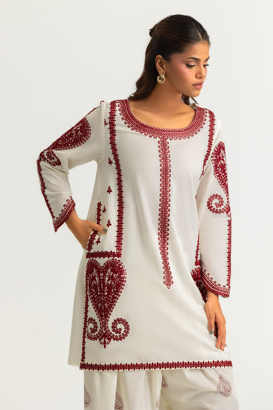 Cambric Printed Co-Ord Set With Embroidered