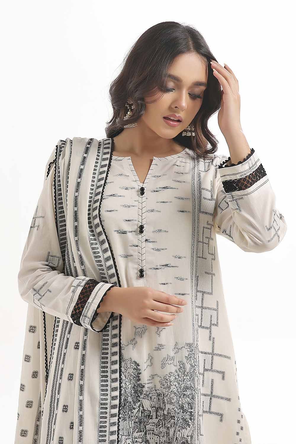 3 Piece Unstitched Lawn Jacquard Suit
