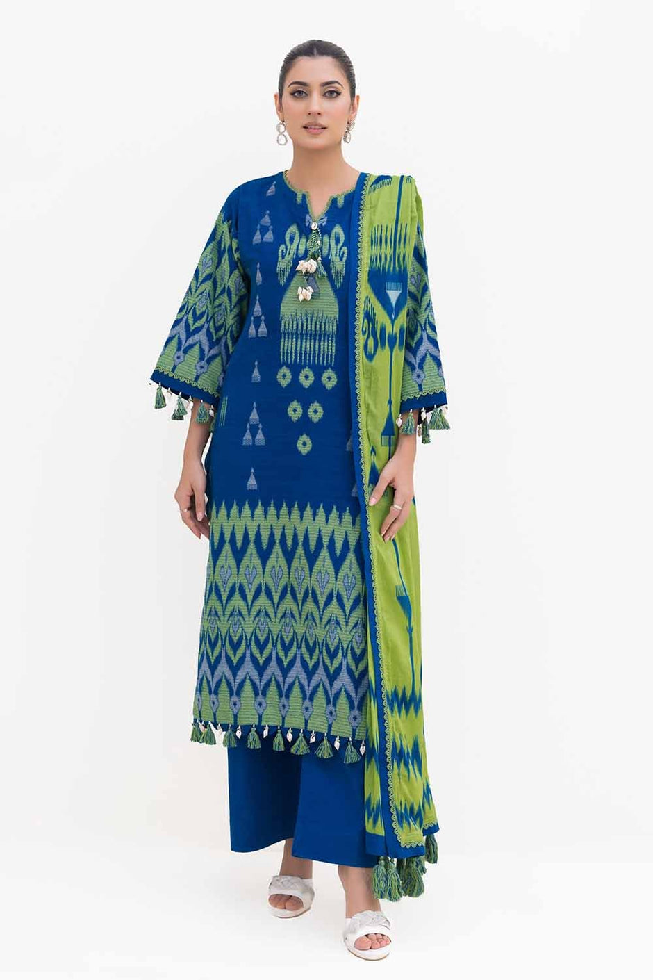 3 Piece Unstitched Jacquard Suit with Printed Cotton Net Dupatta