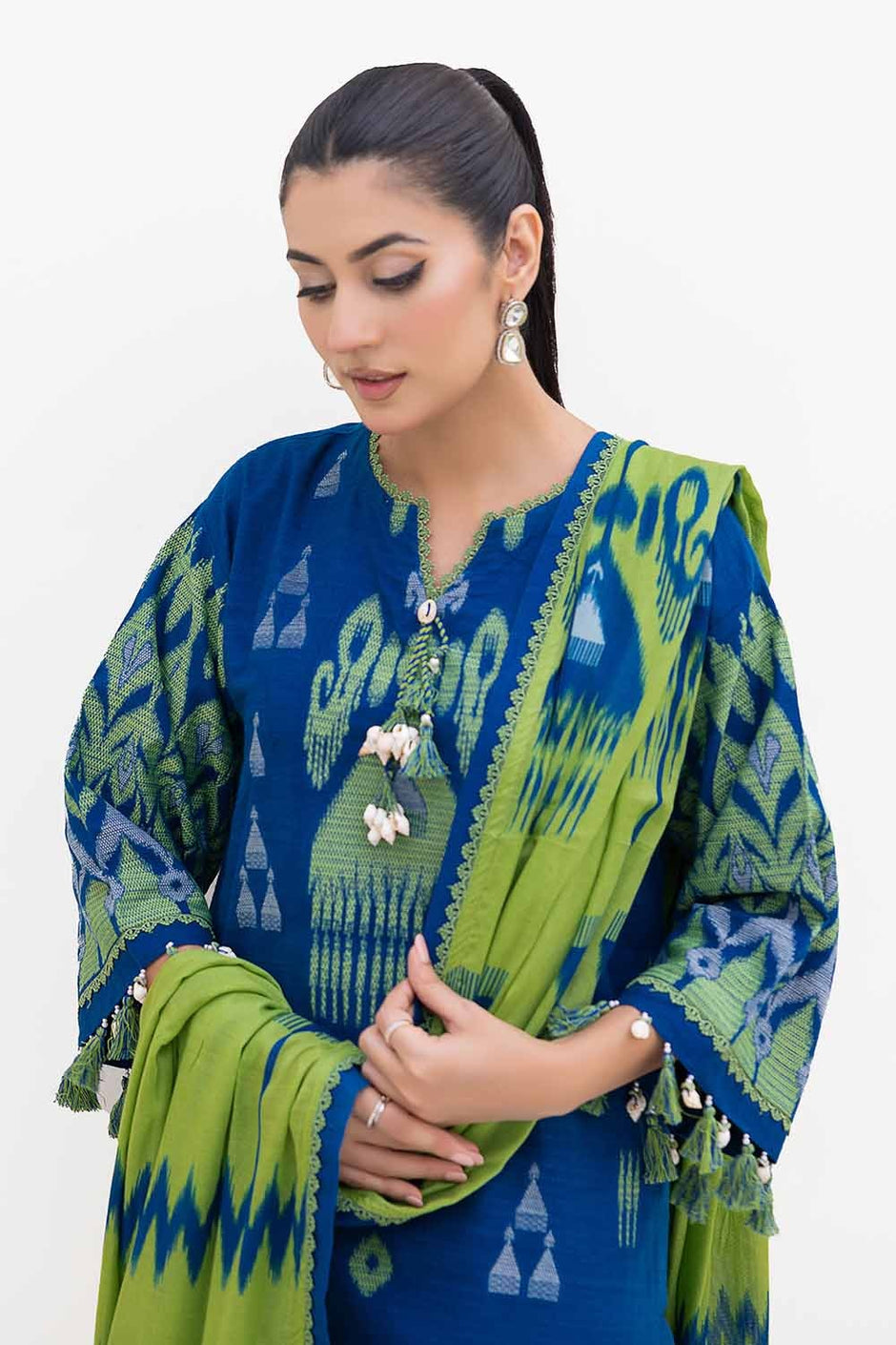 3 Piece Unstitched Jacquard Suit with Printed Cotton Net Dupatta