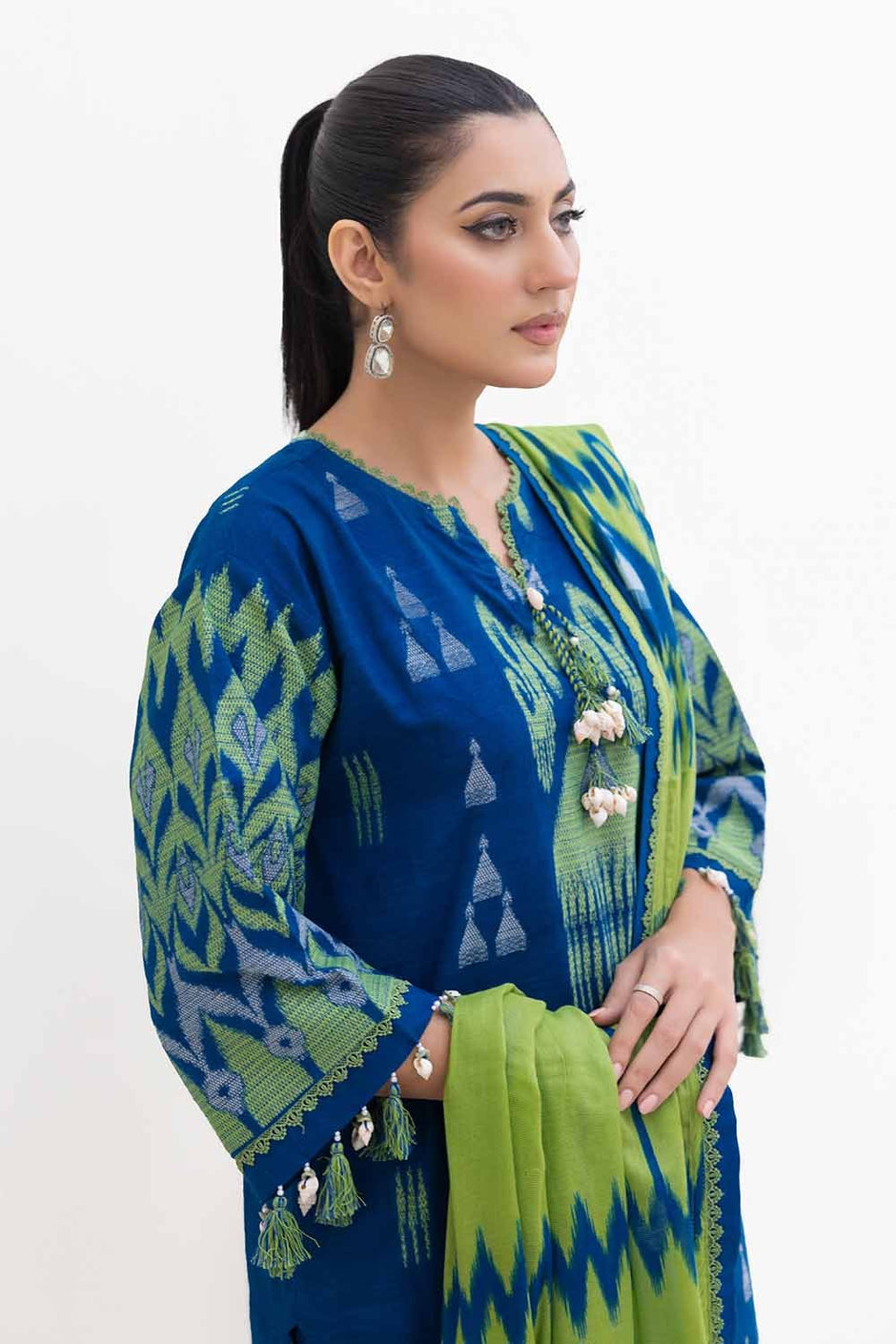 3 Piece Unstitched Jacquard Suit with Printed Cotton Net Dupatta