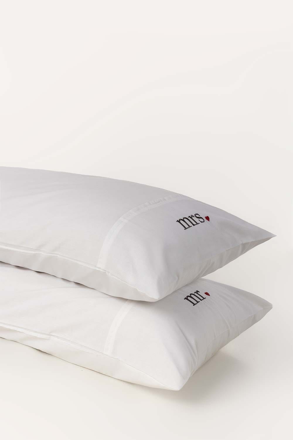 Mr and Mrs Dyed Embroidered 2Pcs Pillow Covers