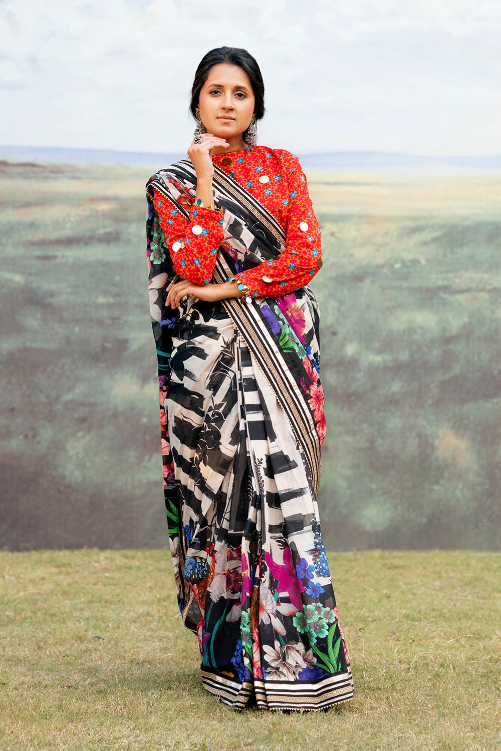 3 Piece Unstitched Denting Lawn Saree SR-52008