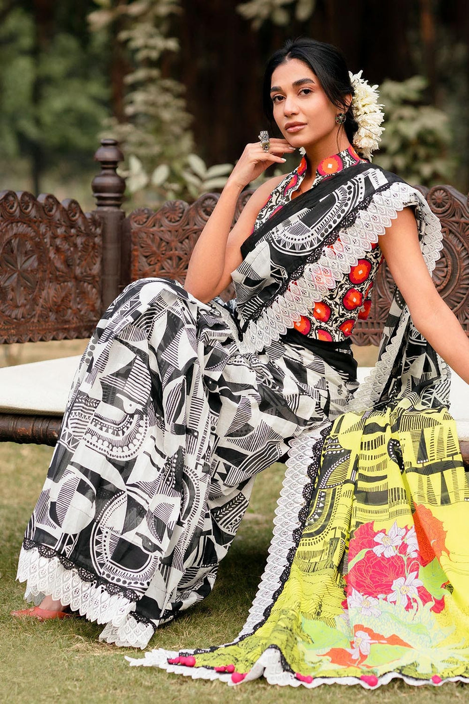 3 Piece Unstitched Denting Lawn Saree