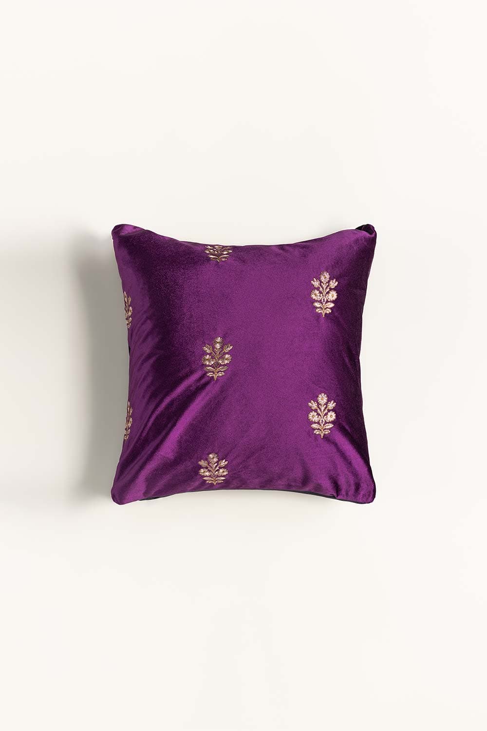 Mughal Floral Velvet Embroidered Cushion Cover