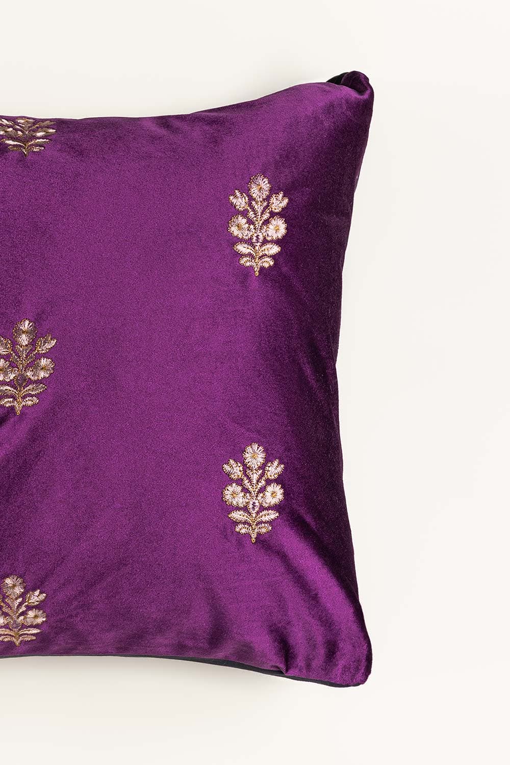 Mughal Floral Velvet Embroidered Cushion Cover