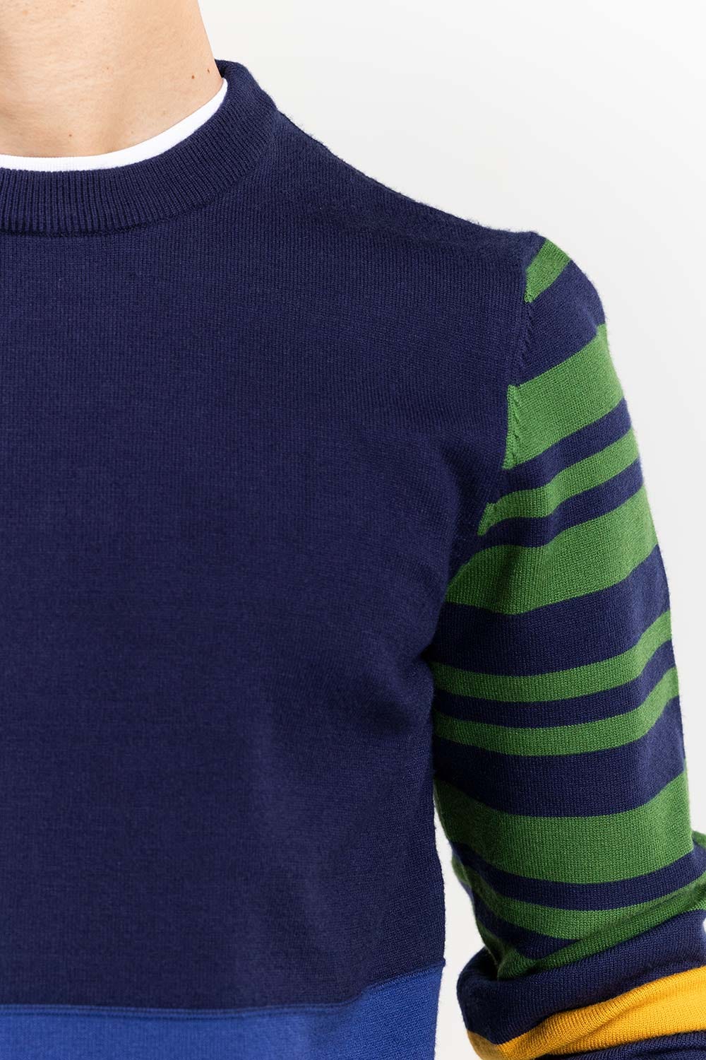 Multi Color Color Block Crew Neck Sweater