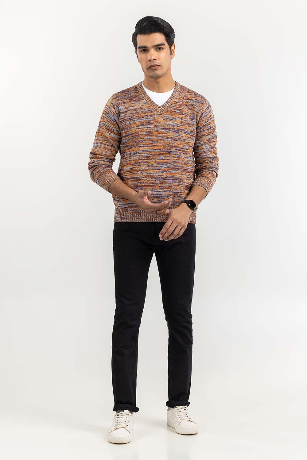 Multi Color Textured V Neck Sweater SWT-FFSVN22-203