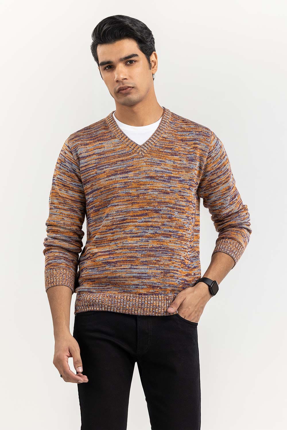 Multi Color Textured V Neck Sweater SWT-FFSVN22-203