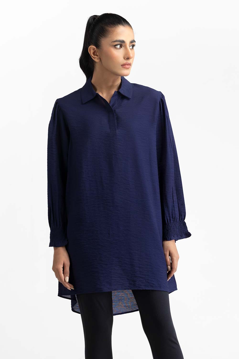 Navy Blended Casual Shirt 231-217-057
