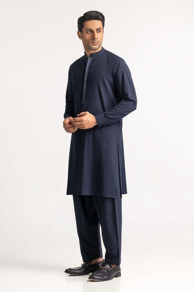 Navy Blue Embroidered Suit
