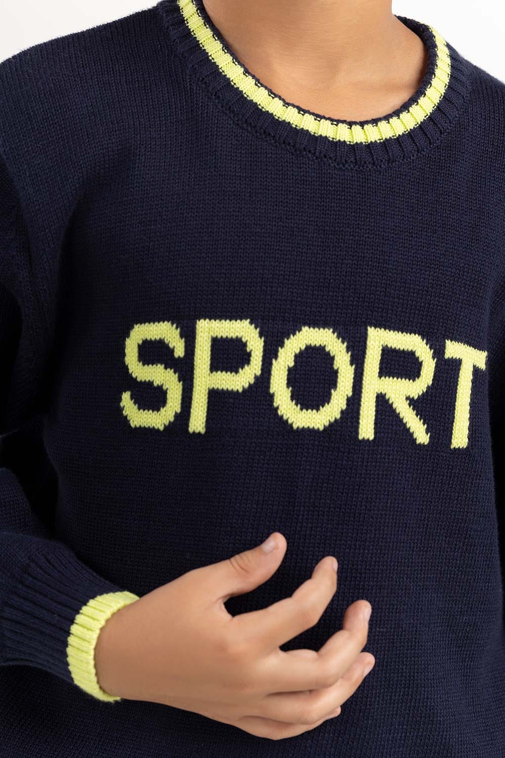 Junior Boy Navy Knit Sweater With Round Neck 224-311-034