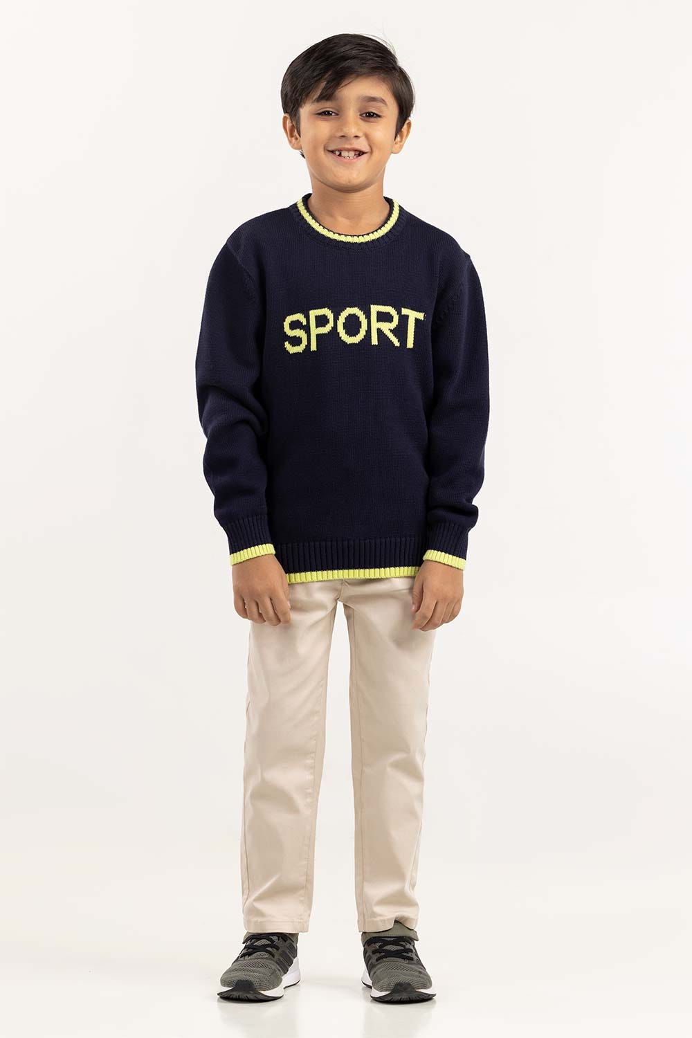 Junior Boy Navy Knit Sweater With Round Neck 224-311-034
