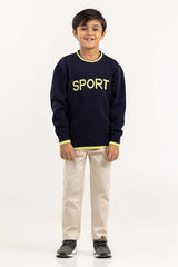 Junior Boy Navy Knit Sweater With Round Neck 224-311-034
