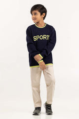 Junior Boy Navy Knit Sweater With Round Neck 224-311-034