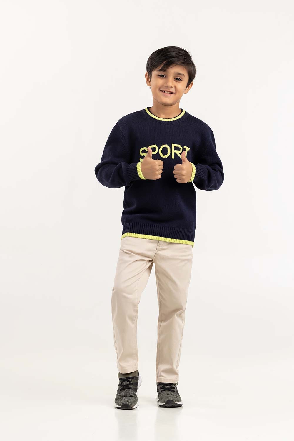 Junior Boy Navy Knit Sweater With Round Neck 224-311-034