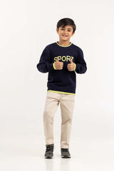 Junior Boy Navy Knit Sweater With Round Neck 224-311-034