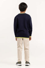 Junior Boy Navy Knit Sweater With Round Neck 224-311-034