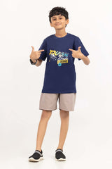 Junior Boy Navy Printed Knit Top JBKT-2210068
