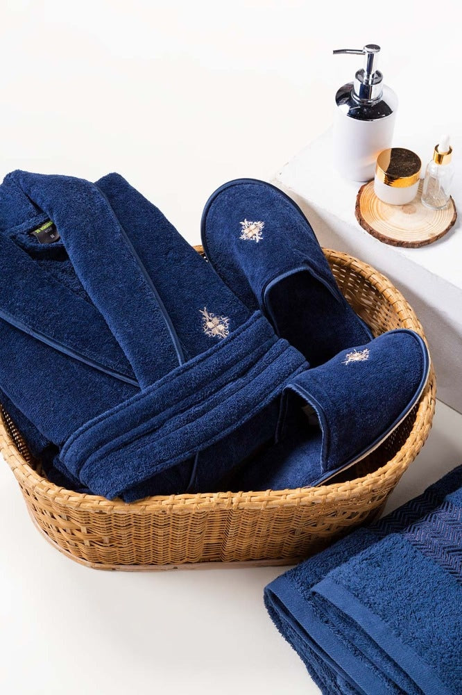 Navy Velour Bathrobe