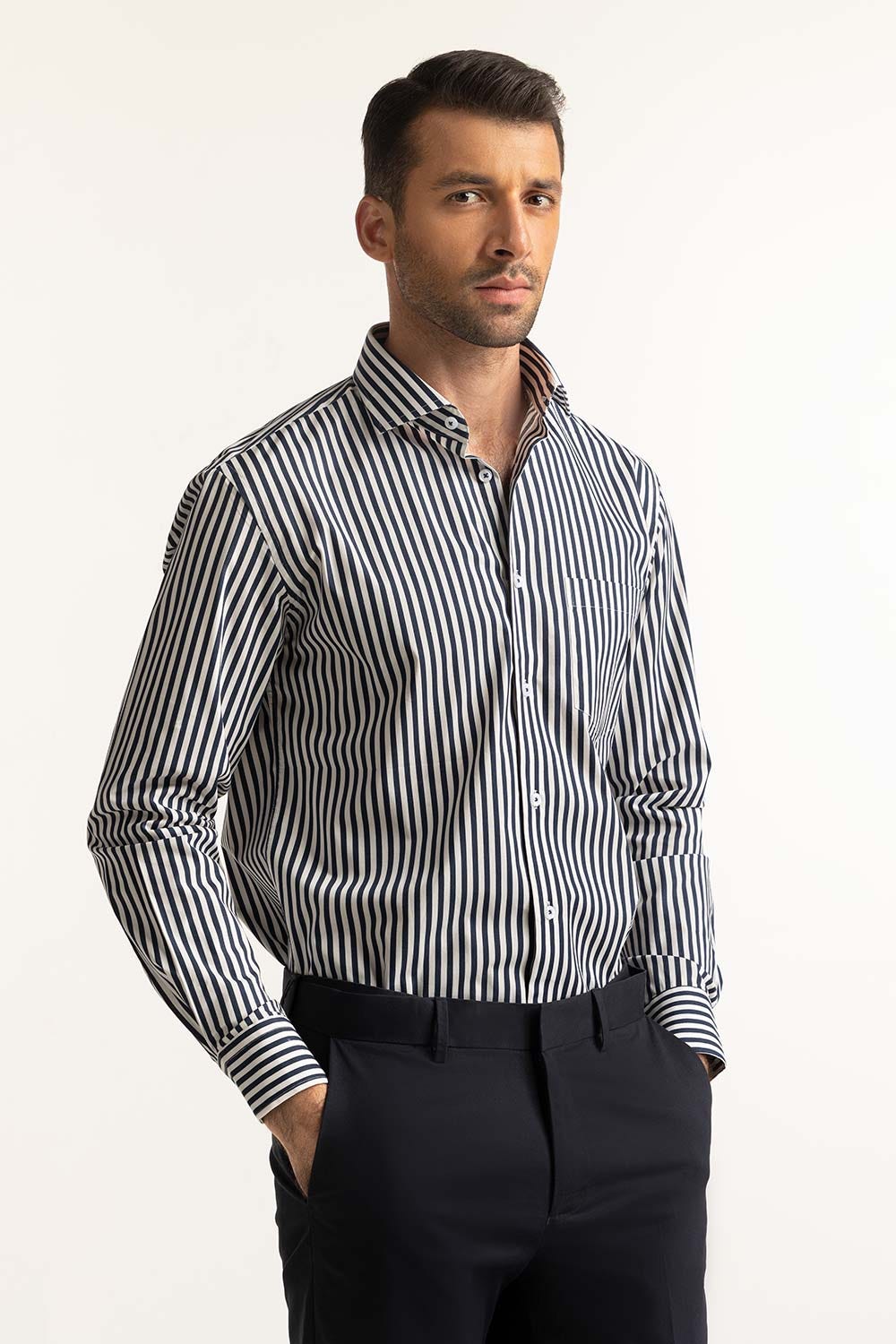 Navy White Stripe Formal Shirt MN-FS-PD24-034