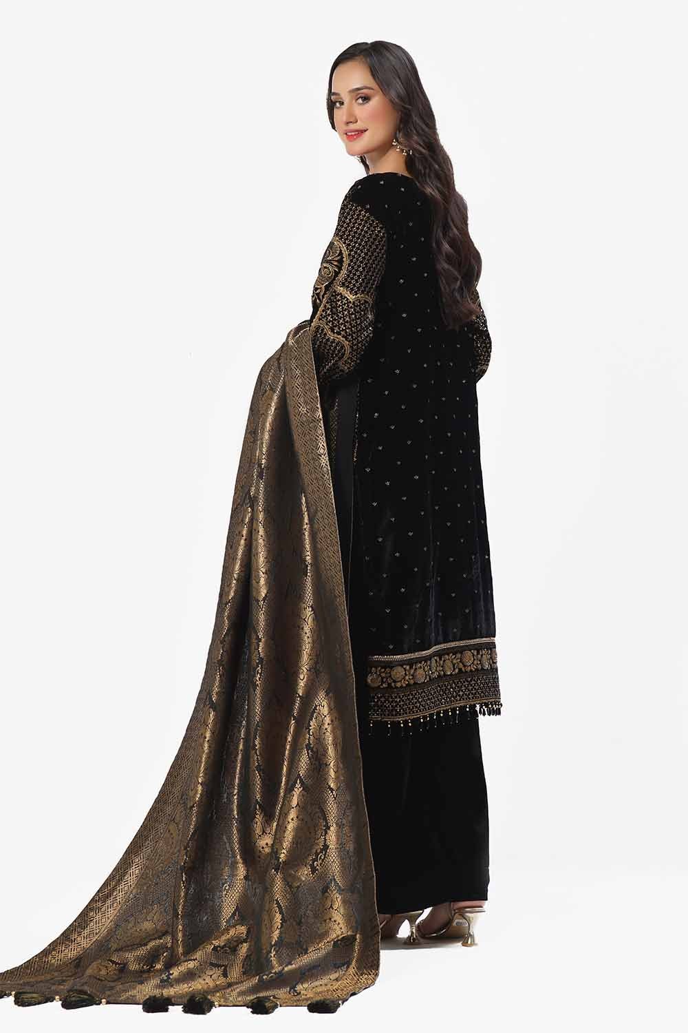 3 Piece Unstitched Embroidered Velvet Suit with Jacquard Dupatta NS-42001
