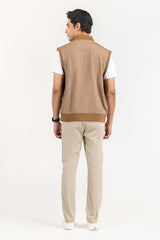 Oatmeal Mock Neck Zipper Gilet JKT-KNTVST22-065