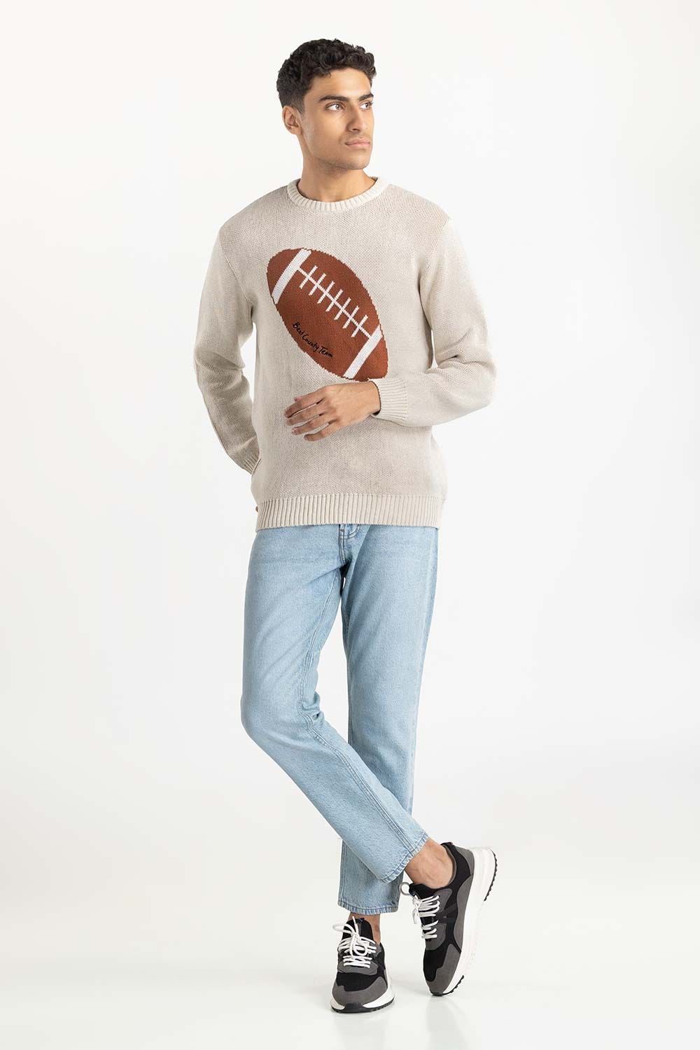 Off White Jacquard Sweater  224-111-008