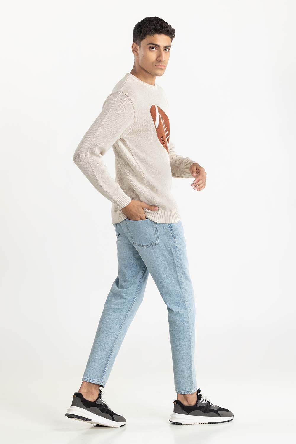 Off White Jacquard Sweater  224-111-008