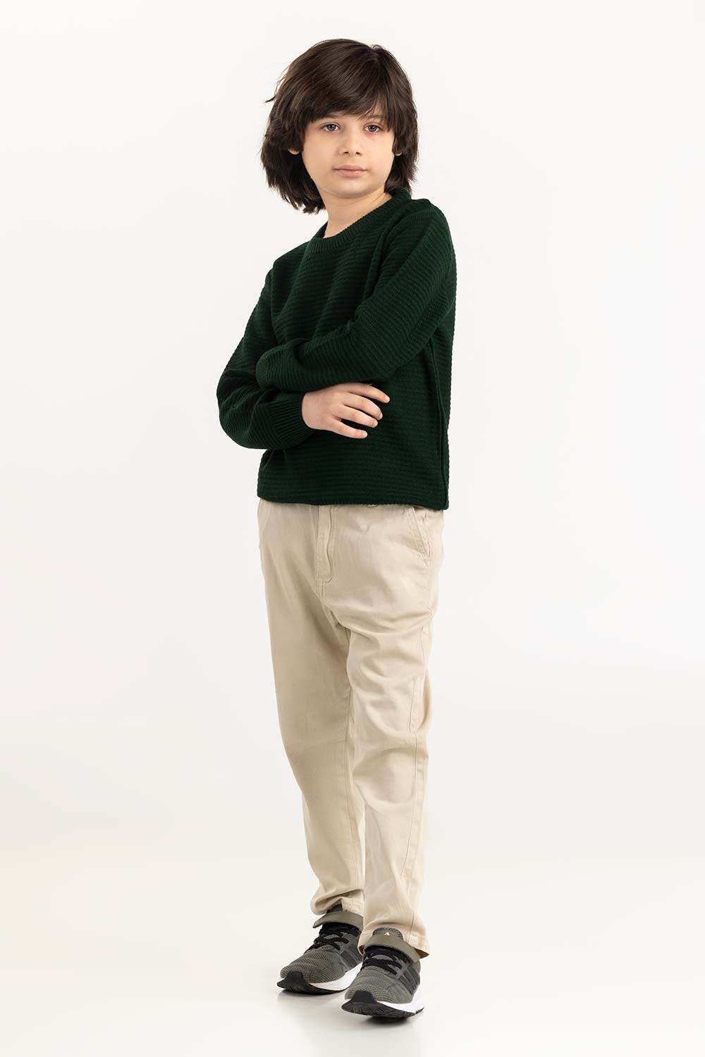 Junior Boy Olive Knit Sweater 224-311-100