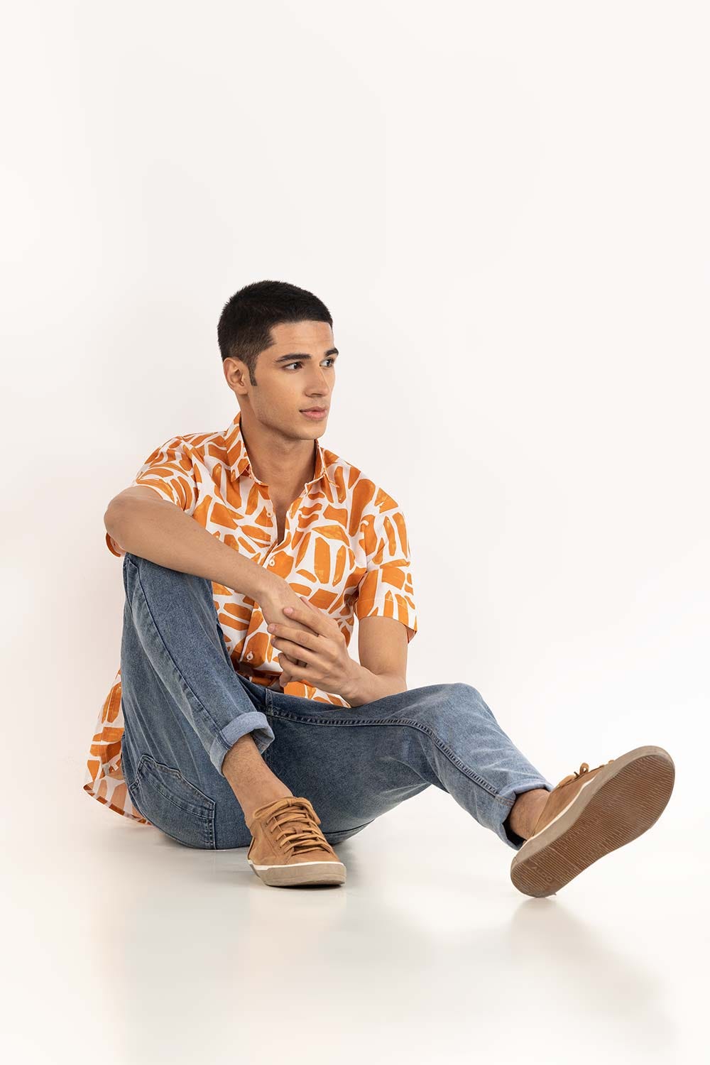 Orange White Printed Casual Shirt CS-PRT22-004