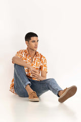 Orange White Printed Casual Shirt CS-PRT22-004