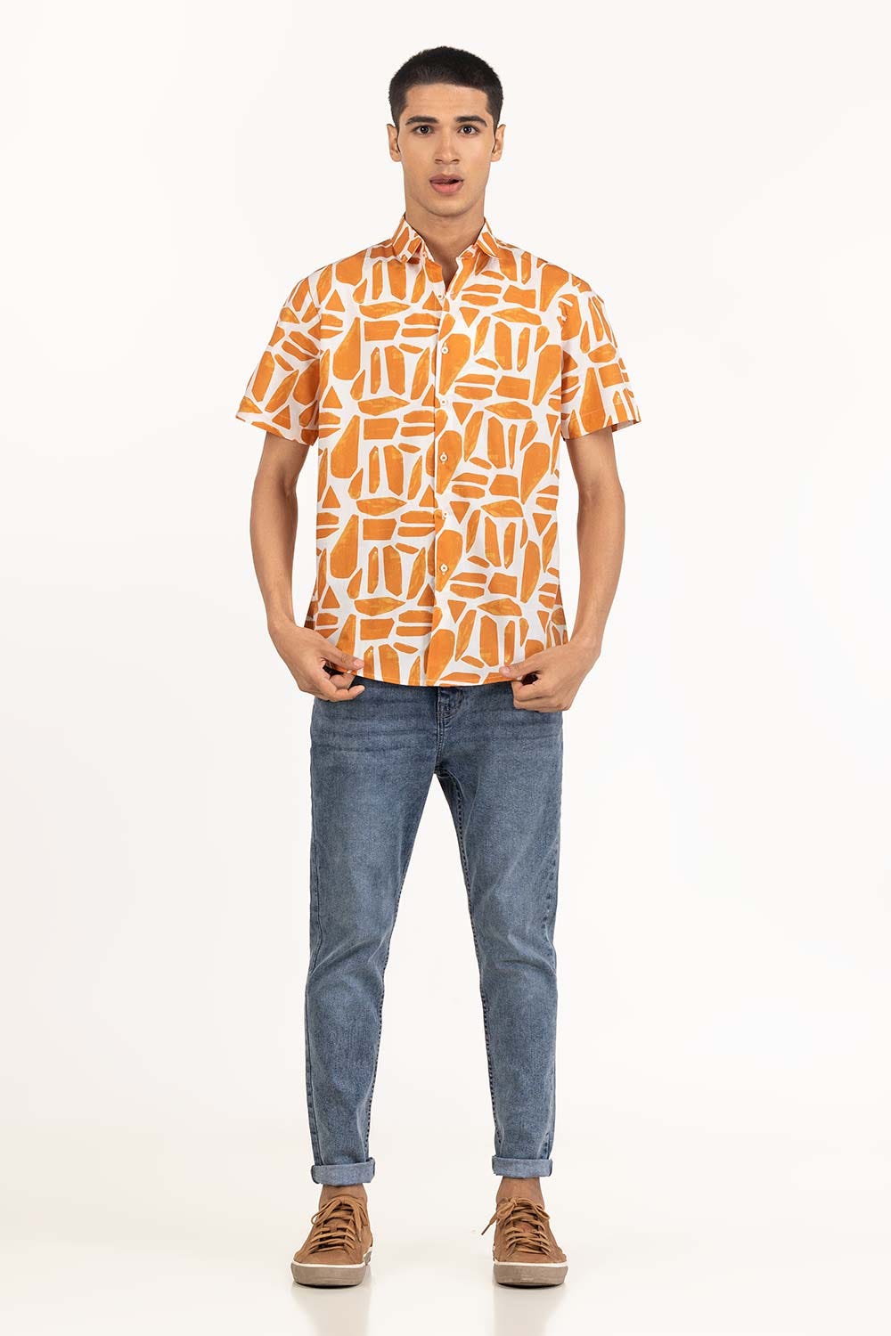 Orange White Printed Casual Shirt CS-PRT22-004