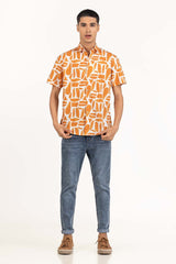 Orange White Printed Casual Shirt CS-PRT22-004
