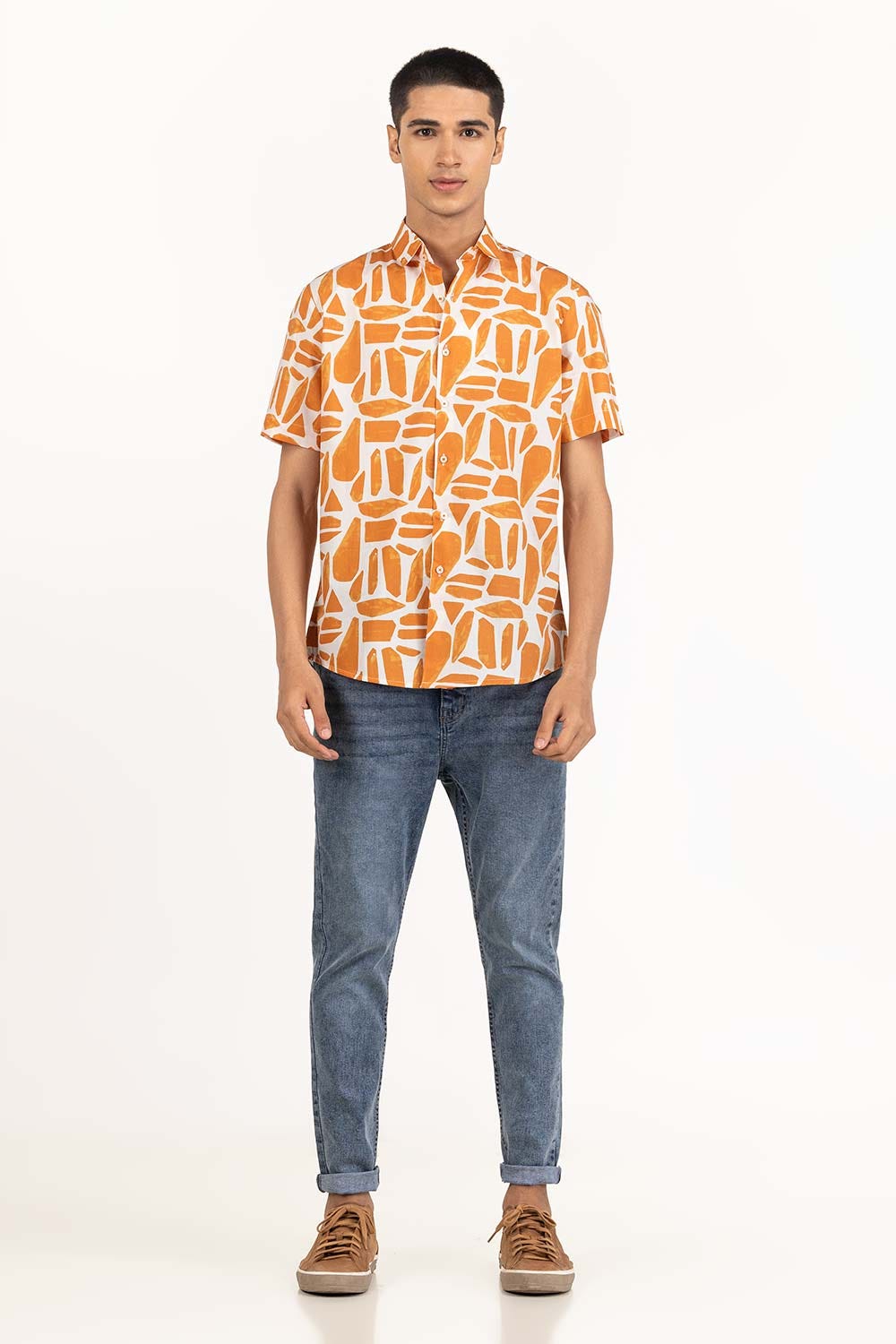 Orange White Printed Casual Shirt CS-PRT22-004