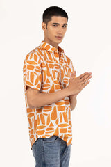 Orange White Printed Casual Shirt CS-PRT22-004
