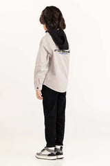 Junior Boy Grey Overshirt With Removable Hood 224-317-004
