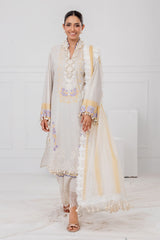 3 Piece Unstitched Embroidered Lawn Suit with Paper Cotton Dupatta FE-52019