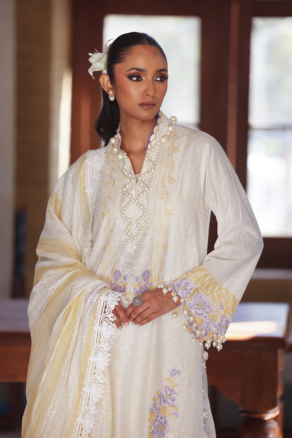 3 Piece Unstitched Embroidered Lawn Suit with Paper Cotton Dupatta FE-52019