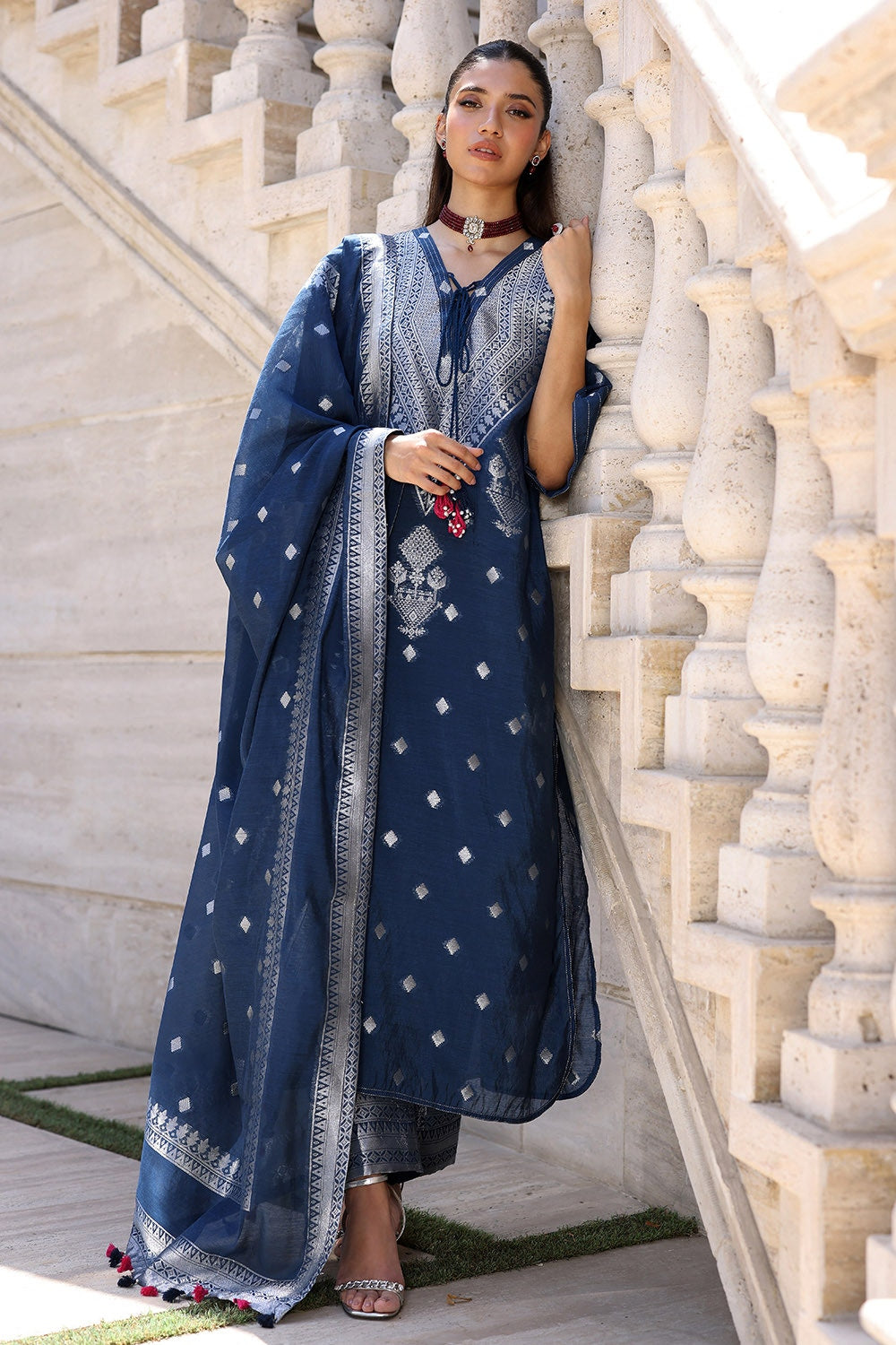 3 Piece Unstitched Paper Cotton Jacquard Suit with Paper Cotton Jacqaurd Dupatta FE-52017