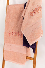 Peach 3 Pcs Combed Embroidered Towel Set