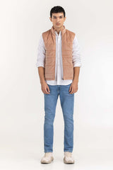 Peach Suede Puffer Gilet JKT-WOV22-025