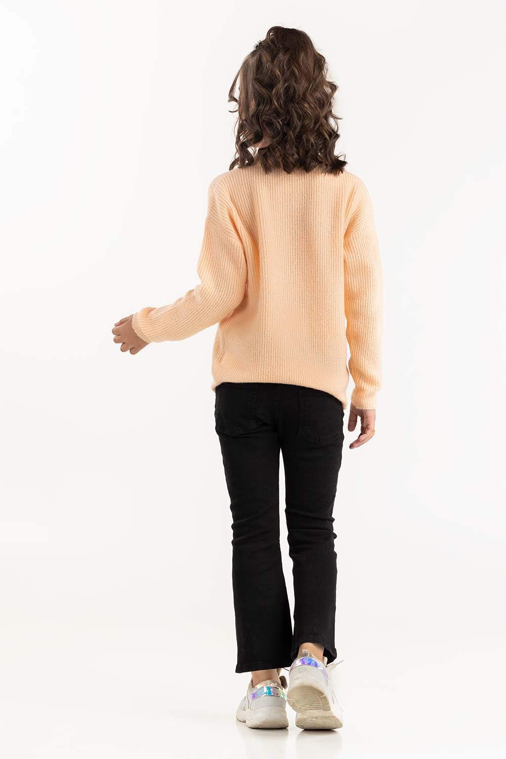 Junior Girl Peach Sweater With High-Neck 224-411-010