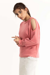Pink Cold Shoulder Sweatshirt 224-212-059