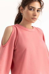Pink Cold Shoulder Sweatshirt 224-212-059