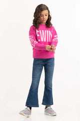 Junior Girl Pink Sweater With Round Neck 224-411-046