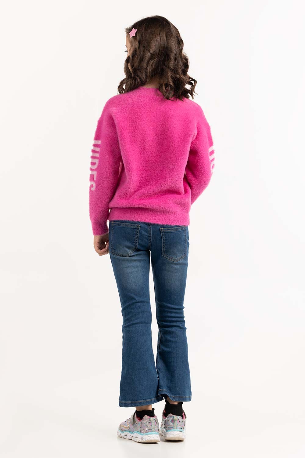 Junior Girl Pink Sweater With Round Neck 224-411-046