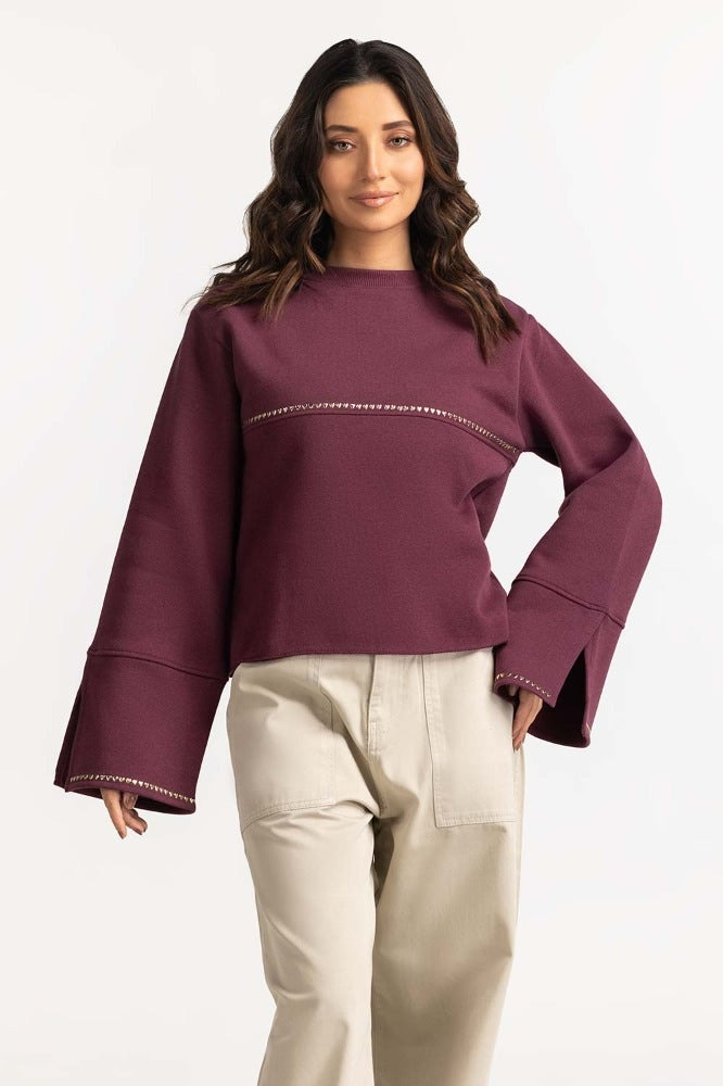 Plum Knitted Sweatshirt WM-SWS-WS23-008