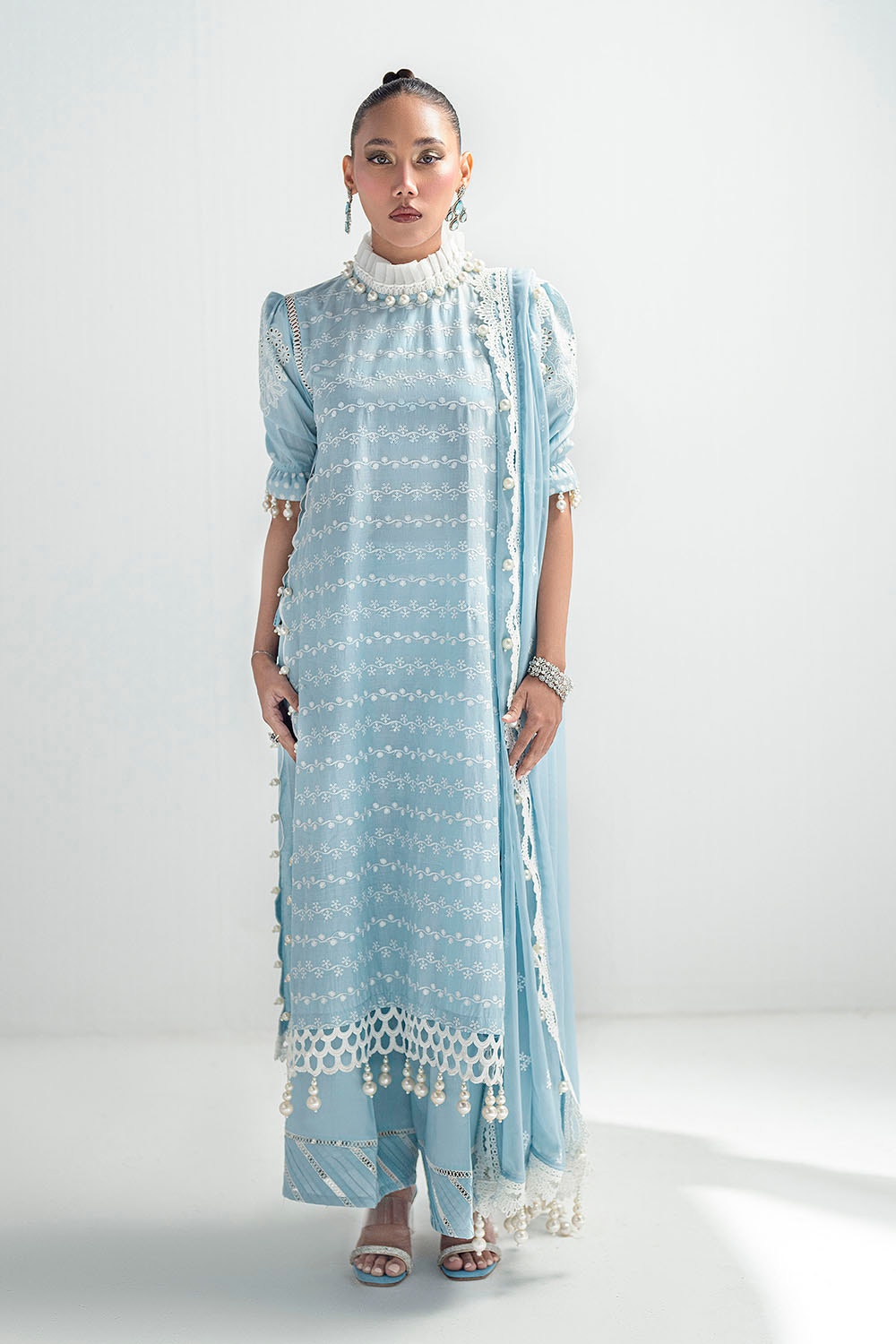3 Piece Unstitched Schiffli Embroidered Lawn Suit with Schiffli Embroidered Chiffon Dupatta PM-52041
