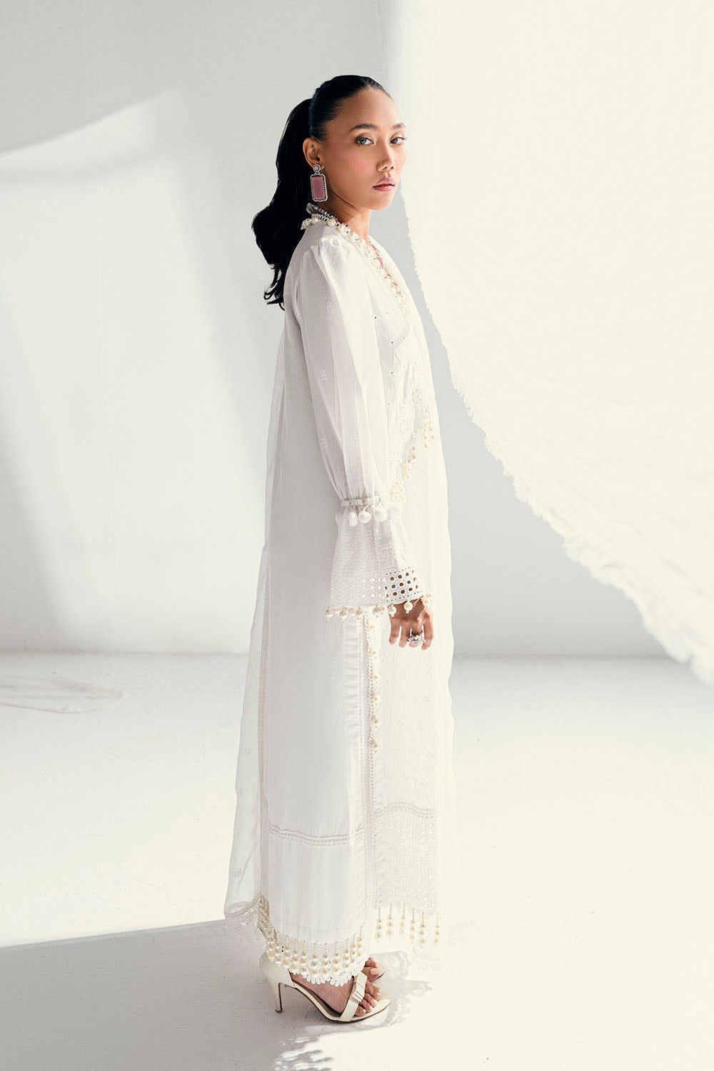 3 Piece Unstitched Schiffli Embroidered Lawn Suit with Schiffli Embroidered Chiffon Dupatta